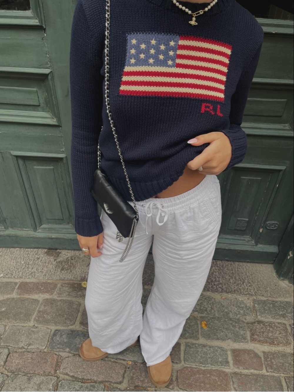 Polo Ralph Lauren American Flag Cotton Crewneck Pullover Sweater Navy Blue Small